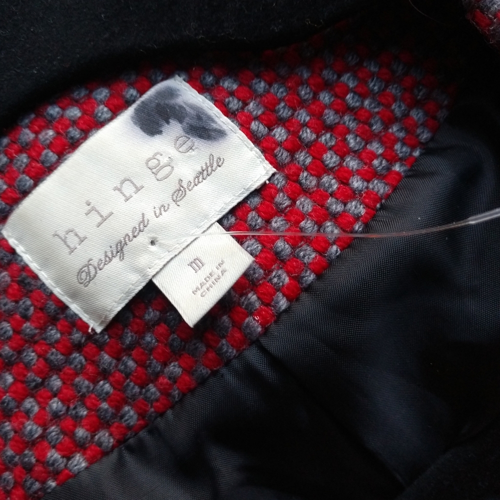 Hinge Red Tweed Crop Women Jacket Wool Size Medium - Picture 8 of 9